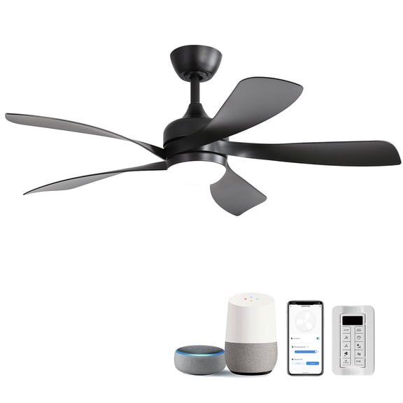 Pedestal Fan, 45 Inch Matte Black Smart Ceiling Fan with DC Motor Alexa APP Control Quiet Reversible Operation Dimmable Lighting and Timer, Matte Black Tower Fan,Abs Desk Fan