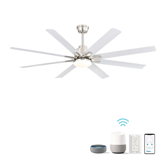 Pedestal Fan, 66 Inch Modern Ceiling Fan With Dimmable Led Light 8 ABS Blades Remote Control Reversible DC Motor For Home Office, Nickel Tower Fan,Metal Desk Fan, Electrical Appliances Fans
