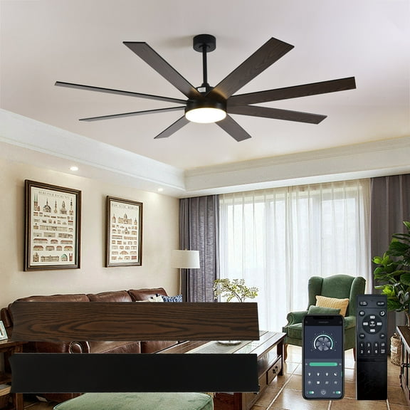 Pedestal Fan, 72" Ceiling Fan with Light, 6-Speed Remote Control, Reversible DC Motor, Modern 8 Blades with 6"/12"/19.5" Downrods for Home or Commercial Black/Walnut, Black + Dark Walnut Tower Fan