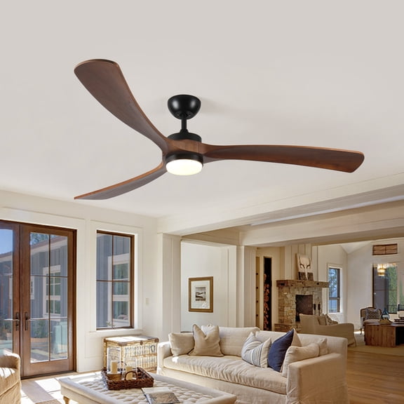 Pedestal Fan, 72 Inch Solid Wood Ceiling Fan with Lights and Remote Control Indoor Outdoor Ceiling Fan 3 Wooden Blades Modern Ceiling Fan for Porch Living Room Bedroom, Antique Brown Tower Fan