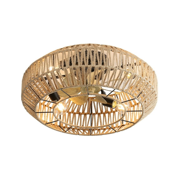 Pedestal Fan, (Same as W882P144352) 22 Inch New Boho Caged Ceiling Fan With Enclosed Rattan 6 Speeds Remote Control Reversible DC Motor For Living Room, Rattan Tower Fan,Abs Desk Fan