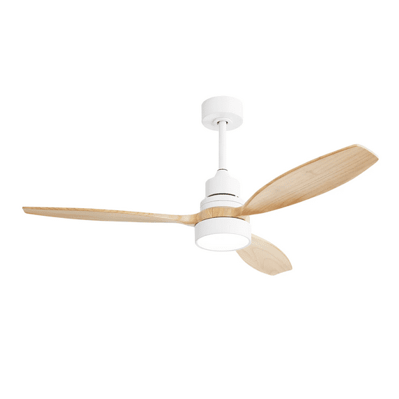 Pedestal Fan, (Same as W882P146309) 52 Inch Indoor Modern Ceiling Fan White 3 Solid Wood Blades Remote Control Reversible DC Motor With Led Light, White Tower Fan,Metal & Wood Desk Fan