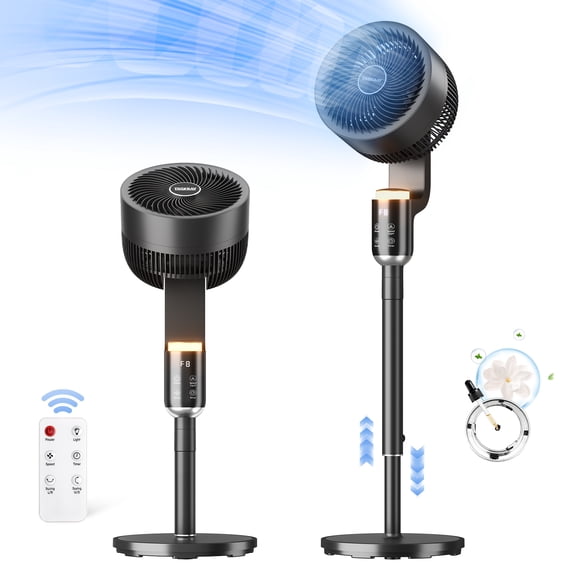 Pedestal Fan for Bedroom, Air Circulator Fans with Remote & RGB Light, 120° Horizontal + 90° Vertical Oscillating, 12 Speeds, 12H Timer, for Home