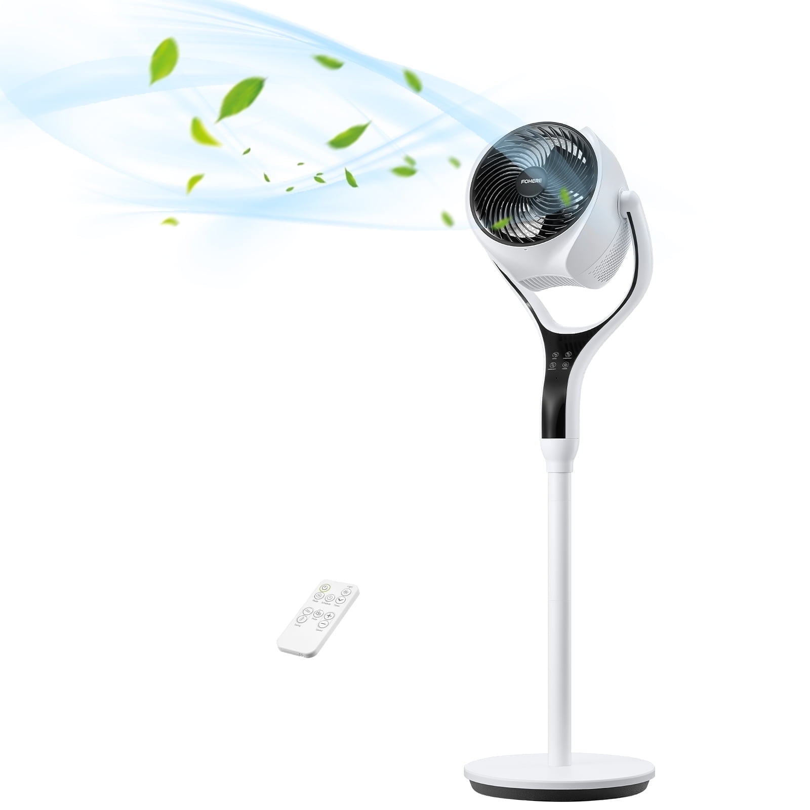 FOHERE Pedestal Fan for Bedroom, 12 Speeds, 3 Modes, 12H Timer, Rgb Lights, Remote Control, 85ft, 120 Quiet Oscillating Standing Fan for Home Office