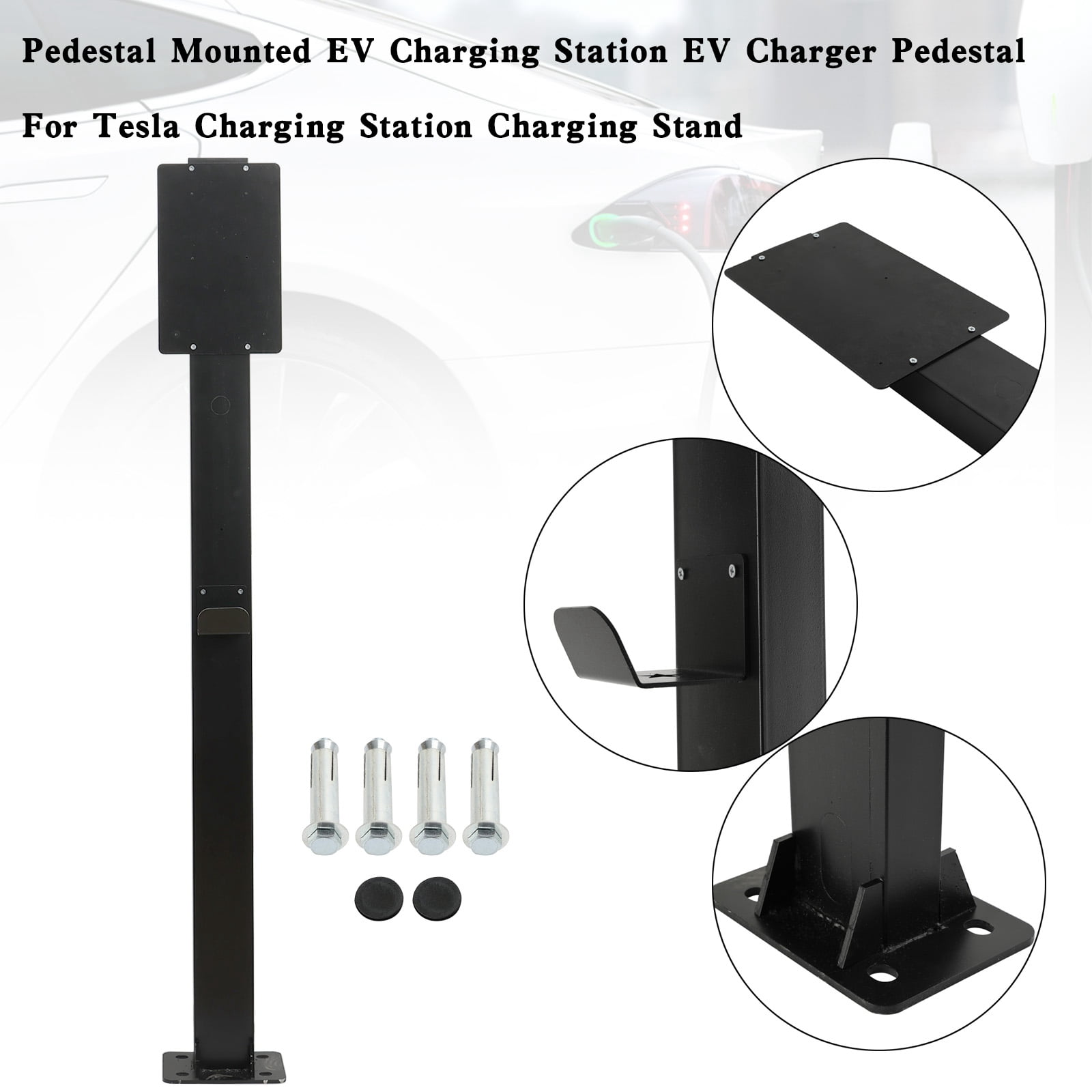 Outdoor Universal EV Charger Pedestal Charging Lever, Pedestal Mounted EV Charging Station, New Energy Vehicle Charging Pile Connector Charging Column, EV (Size:Charging Rod + Back Plate,Color:White