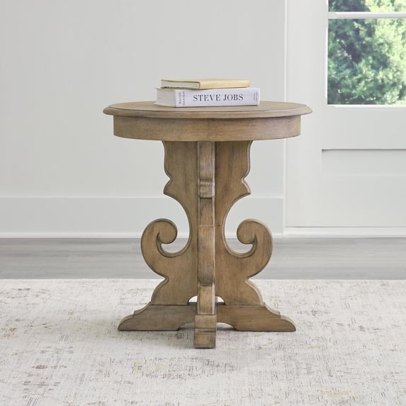 Magnolia Manor Round End Table - Weathered Bisque Finish