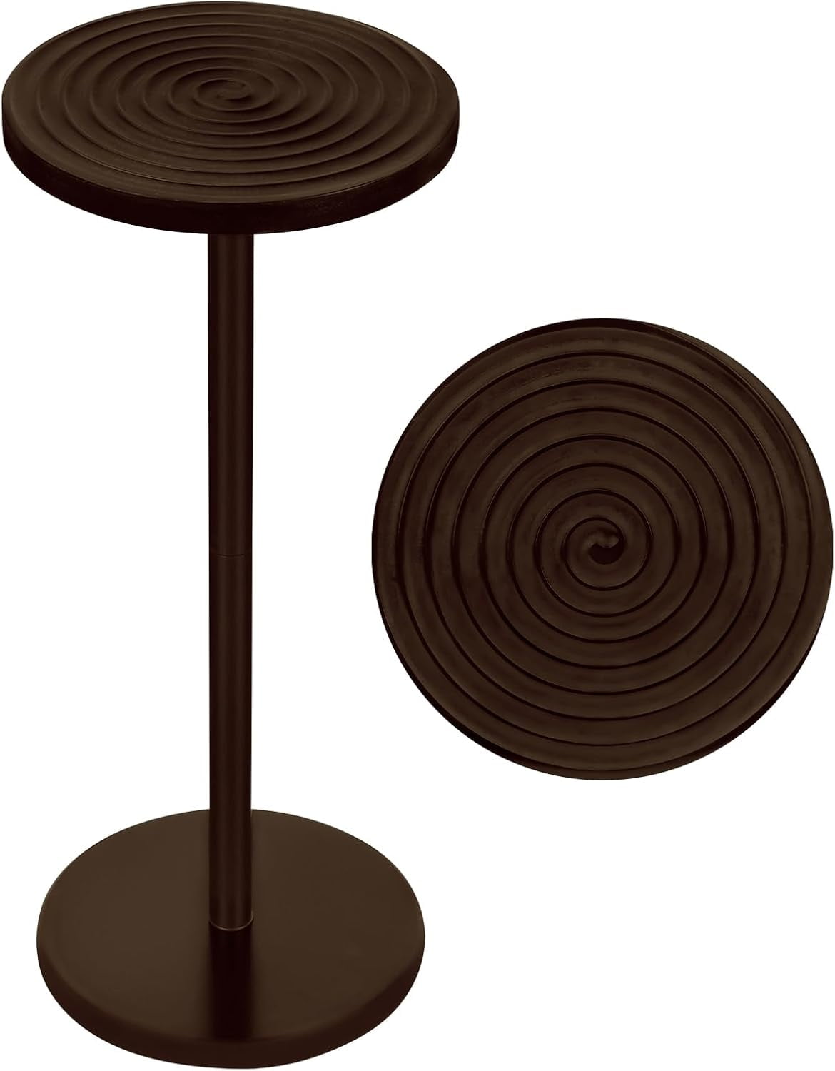 Adjustable Height C-Shaped Side Table – 14" Round Bamboo Drink Table For Small Spaces, Walnut Brown