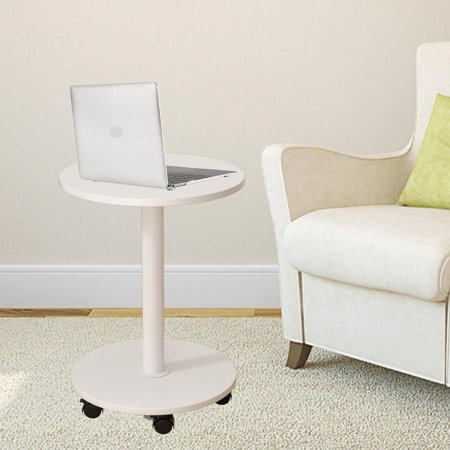 Pedestal Side Table Round with Wheel, Rotating Couch Tables That Slide Under, Small Side Table for Living Room and Bedroom Sofas, Beds, Mini Coffee Tables, (H) 22.4 *(W) 11.8 (Assembly Required)