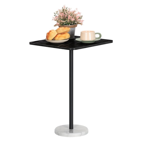 Pedestal Side Table, Small Black Square Drink Table for Small Spaces, Modern Martini Cocktail Accent Table with Faux Marble Top & Sturdy Base, Sofa Couch End Table for Living Room Office Bedroom