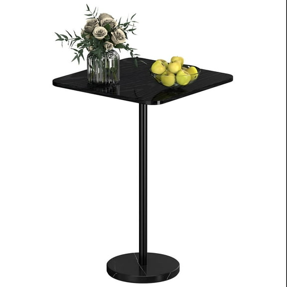 Pedestal Side Table, Small Black Square Drink Table for Small Spaces, Modern Martini Cocktail Accent Table with Faux Marble Top & Sturdy Base, Sofa Couch End Table for Living Room Office Bedroom