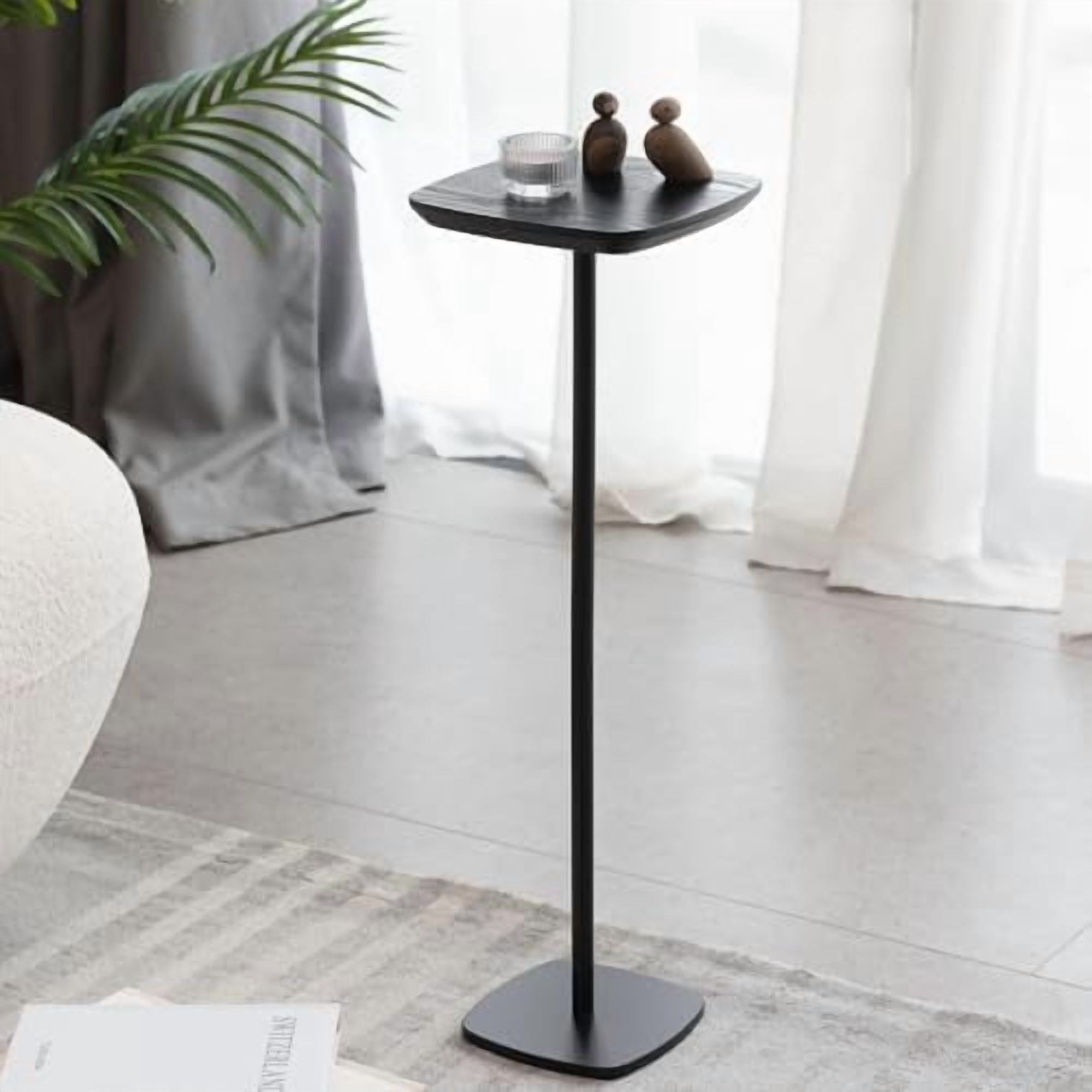 Pedestal Side Table, Small Drink Tables Pedestal Stand, Black Square ...