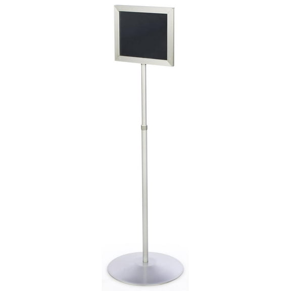 Pedestal Sign Stand with Telescoping Height-Adjustable Design, Double-Sided Frame with Top-Loading Setup for 11x8.5 Prints - Silver, Aluminum (TLSCH)