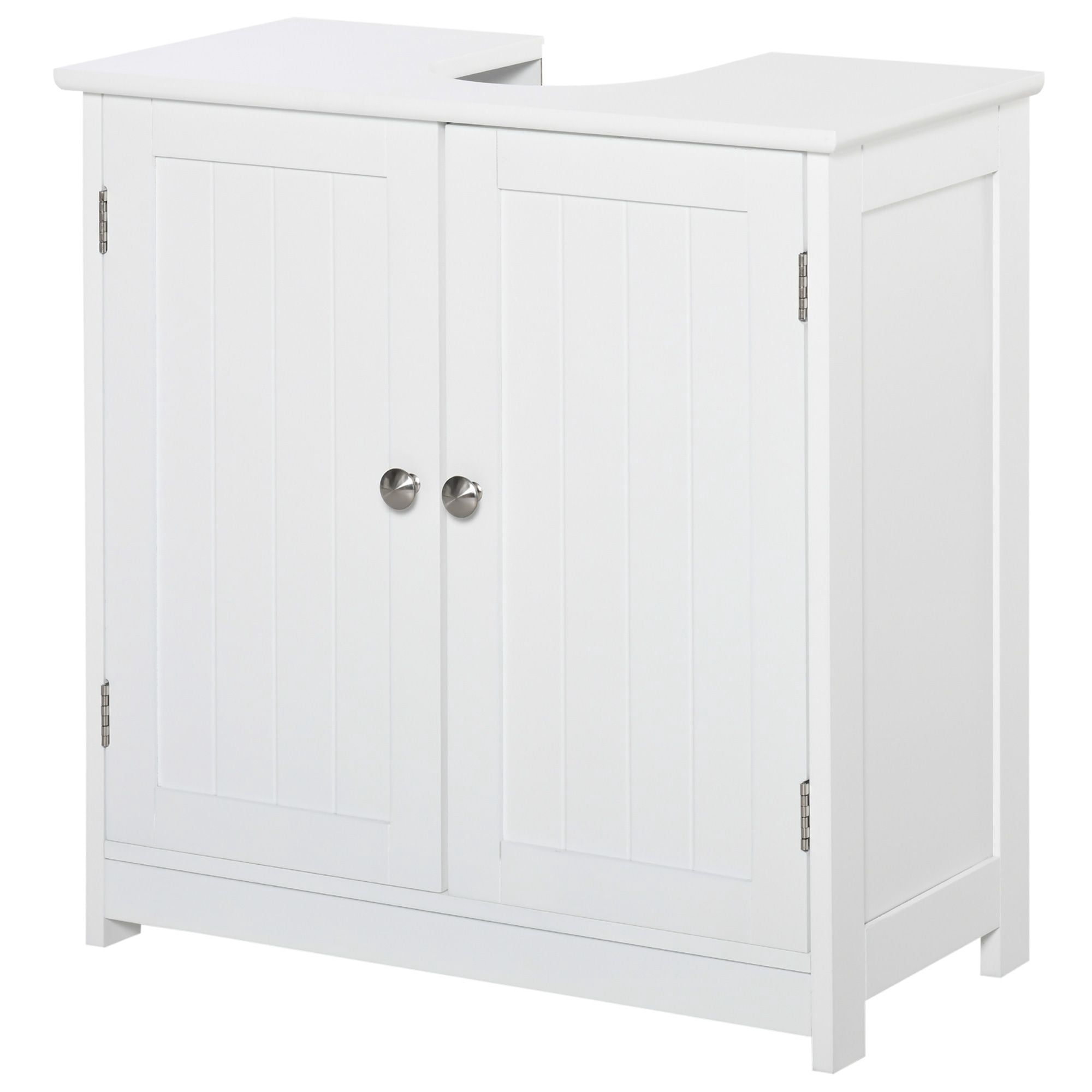 Pedestal Sink Cabinet White Bathroom Vanity Storage with U-Shape Cut-Out Adjustable Shelf