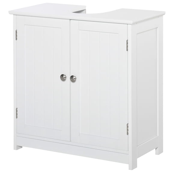 Pedestal Sink Cabinet White Bathroom Vanity Storage with U-Shape Cut-Out Adjustable Shelf
