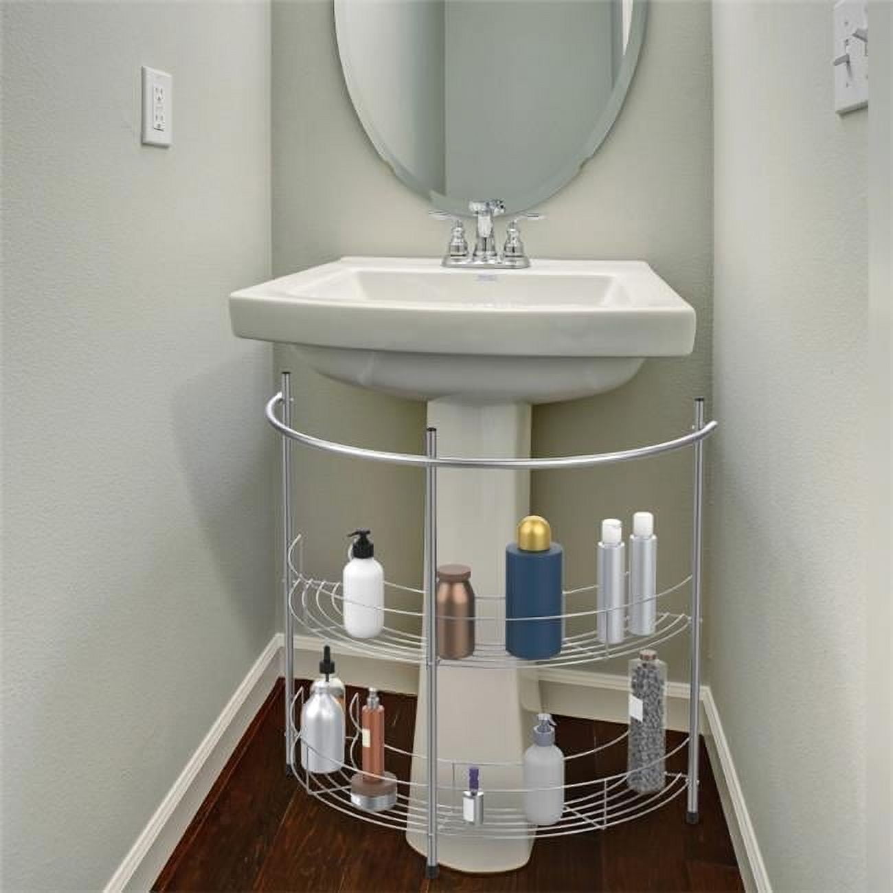 Pedestal Sink Organizer - Chrome Plated Metal - 2 Storage Shelves and ...