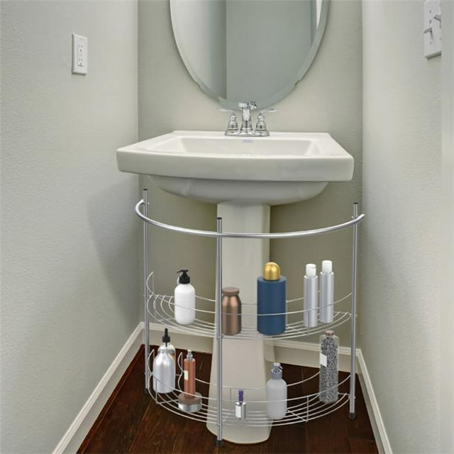 Pedestal Sink Organizer Chrome Plated Metal 2 Storage Shelves and
