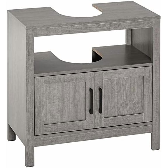 Pedestal Sink Storage Cabinet, Gray Bathroom Vanity with 2 Doors & Open Shelf$$Home Decor, Kitchen, & Other