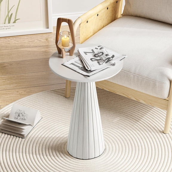 Pedestal Small Drink Table Round Martini Table Wood  Stand End Table for Small Space Living Room, Bedroom, White
