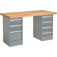 thumbnail image 1 of Pedestal Workbench W/ 7 Drawers, Maple Butcher Block Square Edge, 72"W x 30"D, Gray, 1 of 4