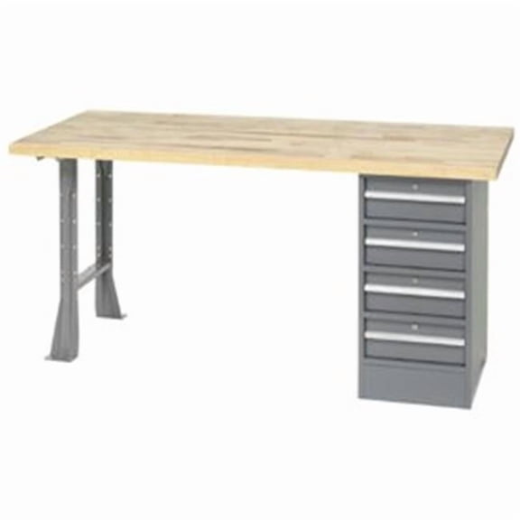 Pedestal Workbench with 4 Drawers - Gray - 72 x 30 in.