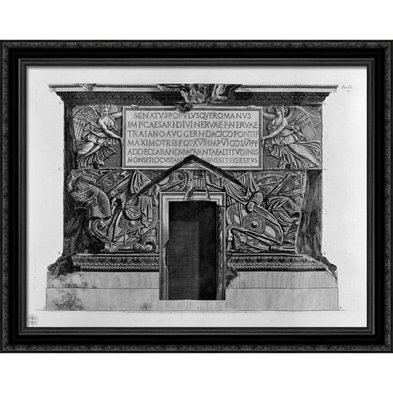 Pedestal of Trajan`s Column 36x28 Large Black Ornate Wood Framed Canvas Art by Giovanni Battista Piranesi