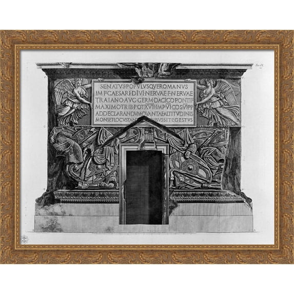 Pedestal of Trajan`s Column 36x28 Large Gold Ornate Wood Framed Canvas Art by Giovanni Battista Piranesi