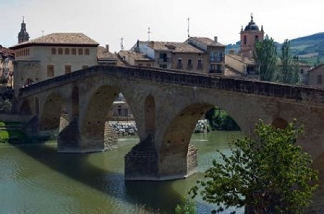 Pedestrian Bridge over the Rio Arga Puente la Reina Navarra Region Spain Canvas Art - Janis Miglavs DanitaDelimont (24 x 15)