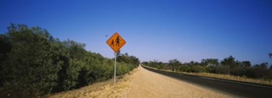 Pedestrian Crossing sign at the roadside Outback Highway Australia Canvas Art - Panoramic Images (36 x 13)