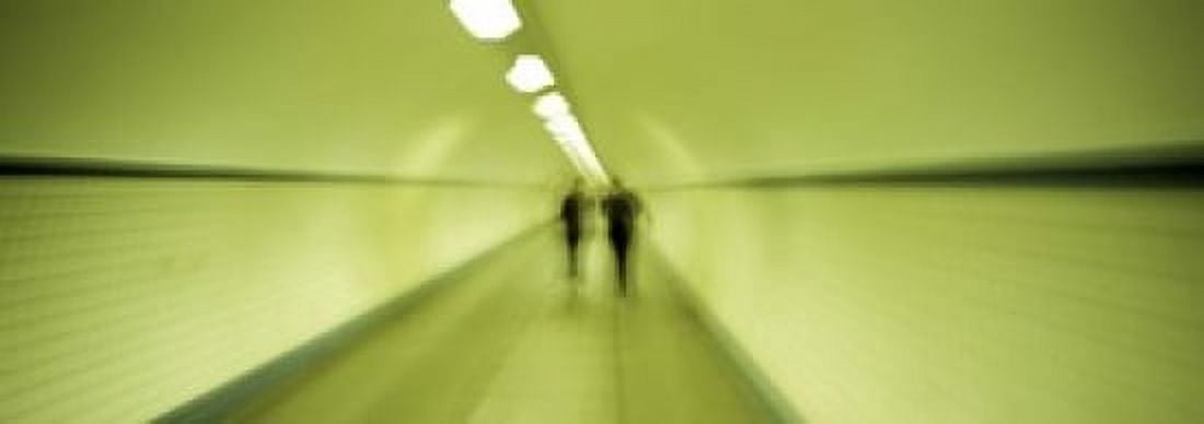 Pedestrian Tunnel Blurred Motion Canvas Art - Panoramic Images (18 x 7)
