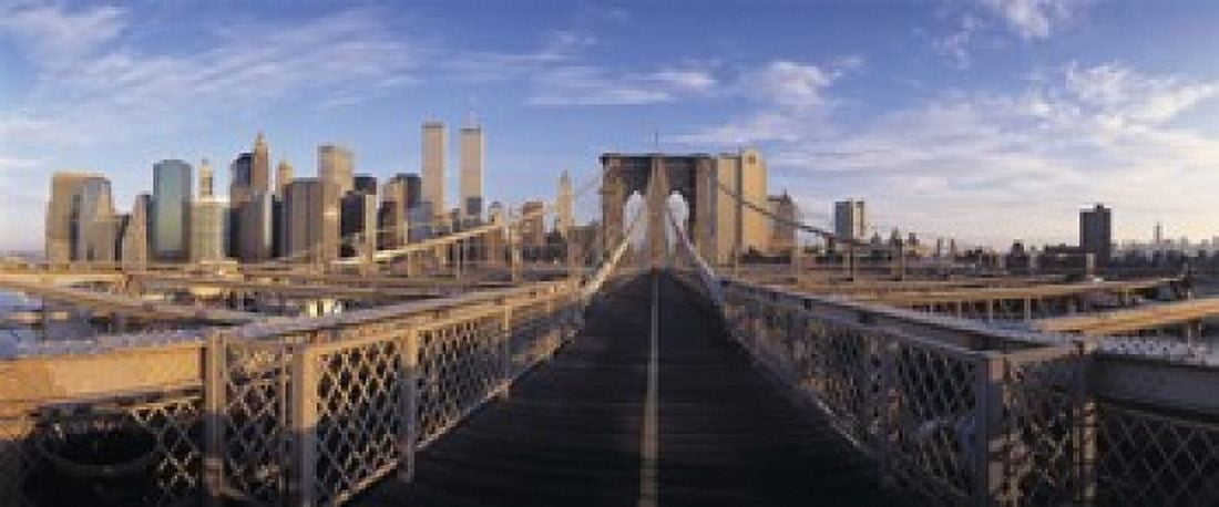 Pedestrian Walkway Brooklyn Bridge New York NY USA Canvas Art - Panoramic Images (15 x 6)