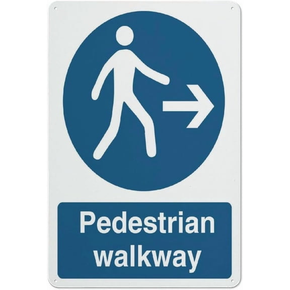 Pedestrian Walkway Reflective Aluminum Metal Signage - 8"x12", With Symbol, Weatherproof - Parking Lot, Street, Mall, Workplace
