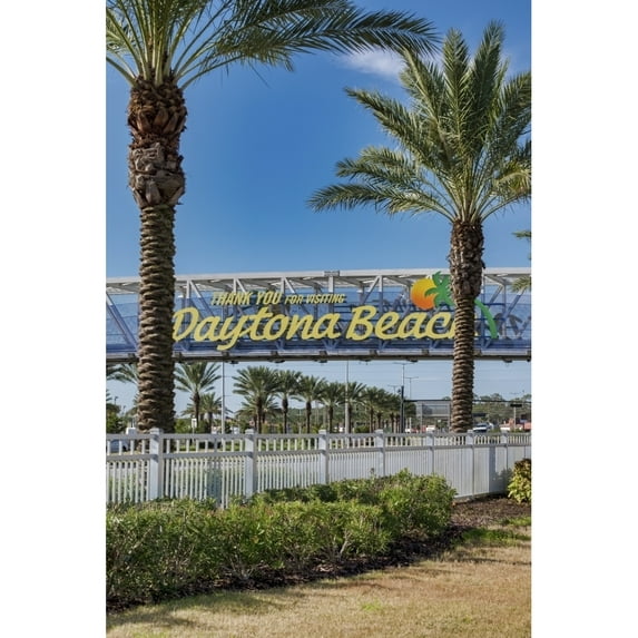 Pedestrian walkway over International Speedway Daytona Beach Florida USA Poster Print by Lisa Engelbrecht