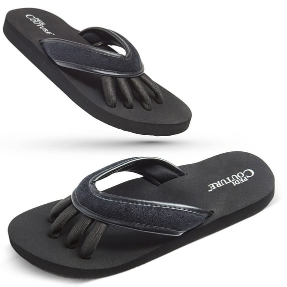 Pedi Couture Pedicure Sandals for Women - Toe Separator Slippers - Black - Medium 7-8