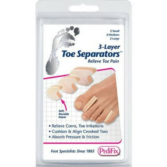 PediFix 3-Layer Toe Separators Small, Medium, Large 6 Each (Pack of 2)