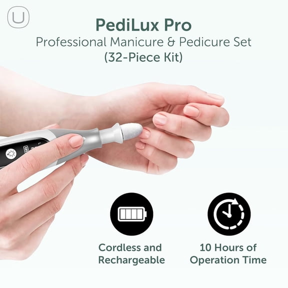 PediLux Pro Professional Cordless Electric Nail File Drill Set with LED Display for Manicure Pedicure