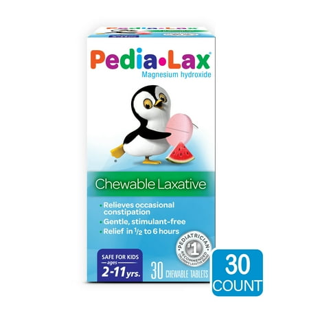 Pedia-Lax Laxative Chewable Tablets for Kids, Ages 2-11, Watermelon Flavor, 30 Count