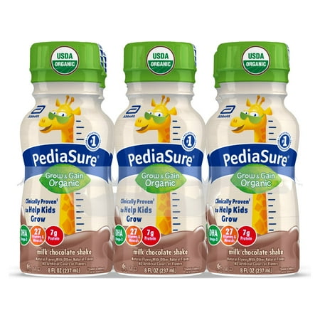 PediaSure Grow & Gain Organic Nutritional Shake, Milk Chocolate, 8 oz Bottle (6 Count)