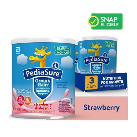 PediaSure Grow & Gain Shake Mix Powder, Strawberry, 14.1 oz Can, 24 Servings