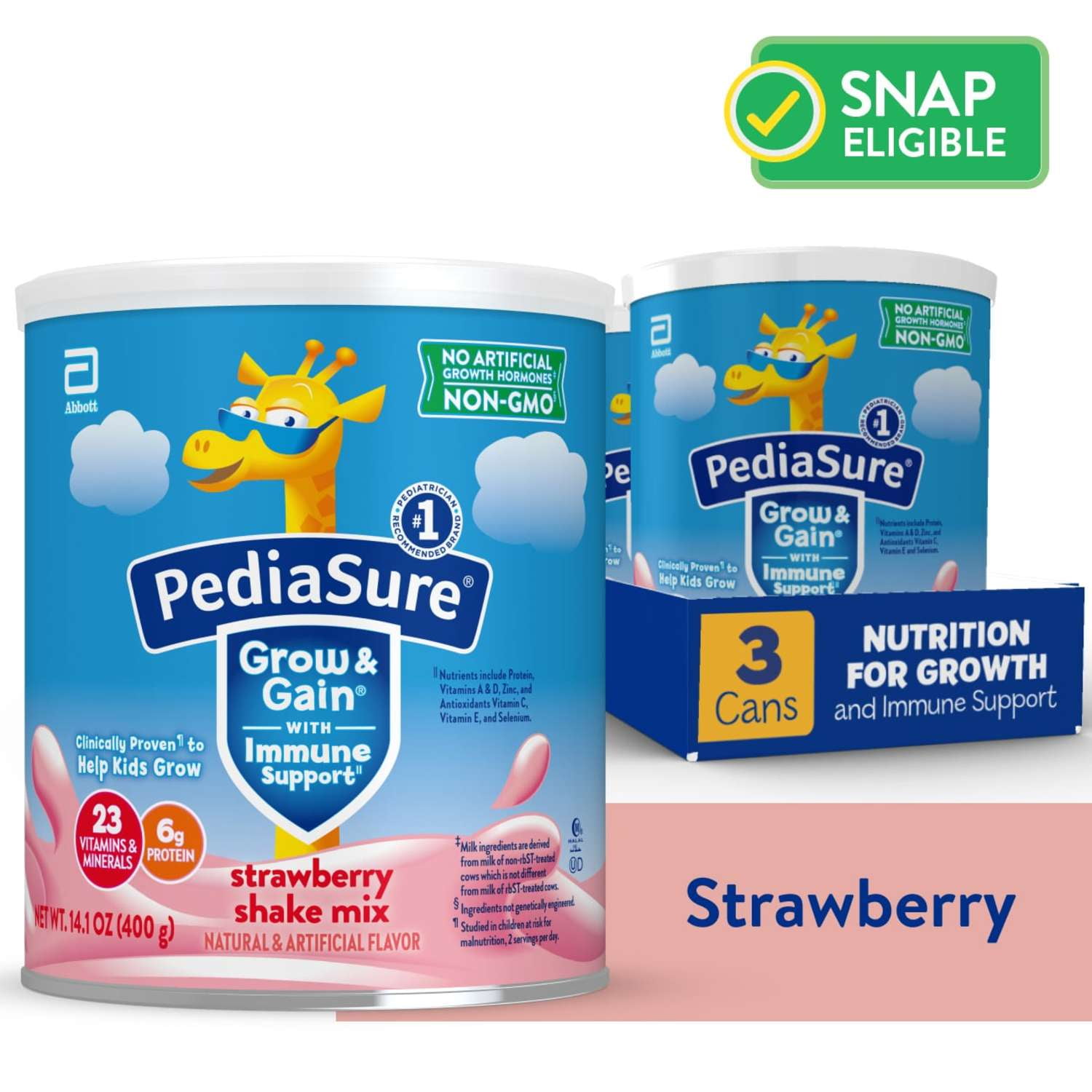 PediaSure Grow & Gain Shake Mix Powder, Strawberry, 14.1 oz Can, 24 Servings