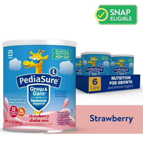PediaSure Grow & Gain Shake Mix Powder, Strawberry, 14.1 oz Can, 48 Servings