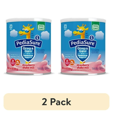 (2 pack) PediaSure Grow & Gain Shake Mix Powder, Strawberry, 14.1 oz Can, 8 Servings