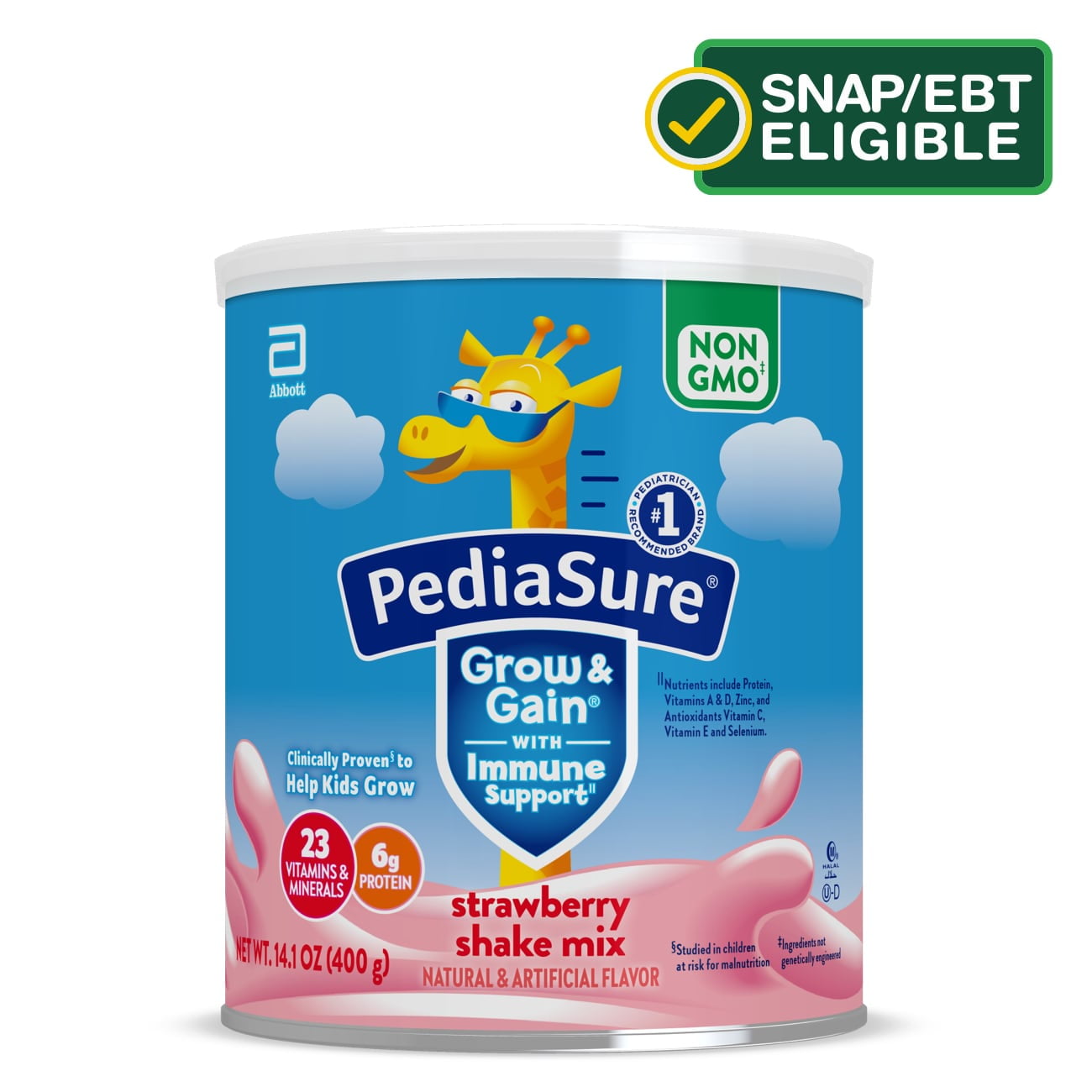 PediaSure Grow Gain Shake Mix Powder Strawberry 14.1 oz Can