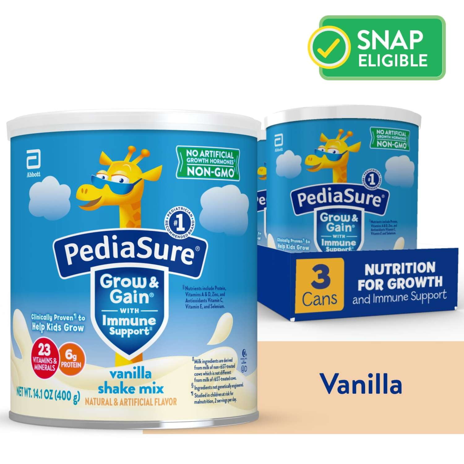 PediaSure Grow & Gain Shake Mix Powder, Vanilla, 14.1 oz Can, 24 Servings