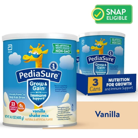 PediaSure Grow & Gain Shake Mix Powder, Vanilla, 14.1 oz Can, 24 Servings