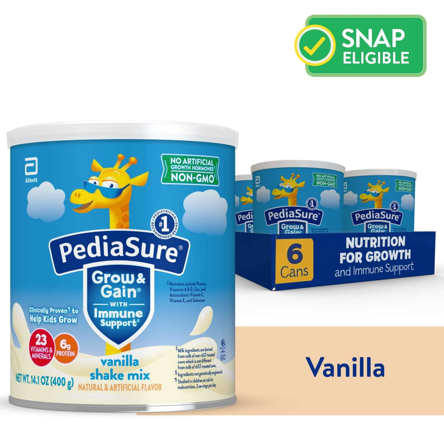 PediaSure Grow & Gain Shake Mix Powder, Vanilla, 14.1 oz Can, 48 Servings