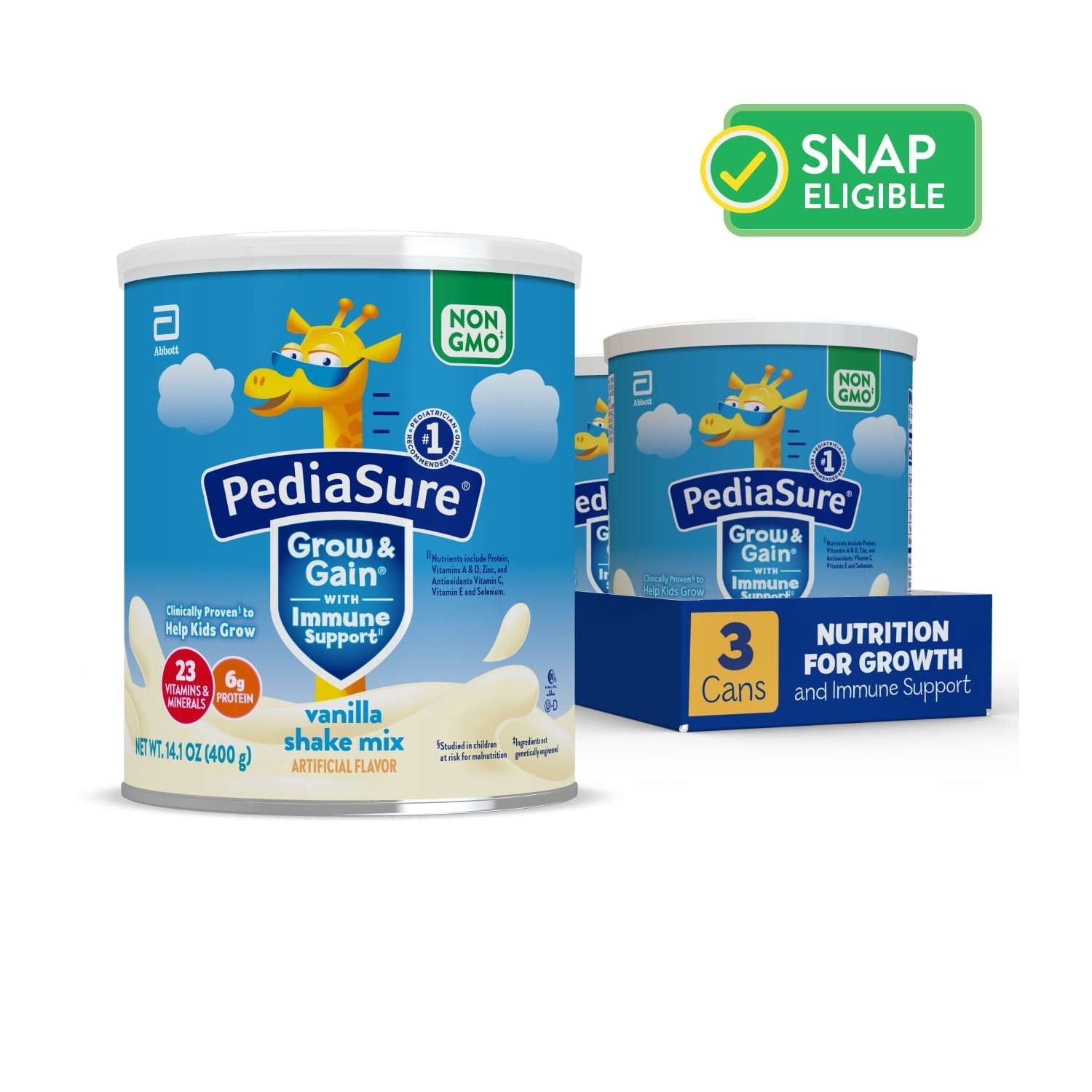 PediaSure Grow & Gain Shake Mix Powder, Vanilla, 14.1 oz Can, Pack of 324 Servings