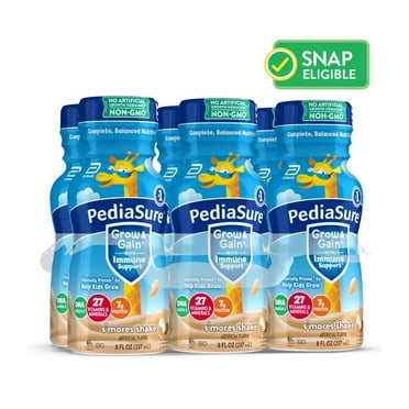 PediaSure Grow & Gain With Immune Support, S'mores, 8-fl-oz Bottle, 6 Shakes