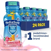 PediaSure Grow & Gain with Immune Support, 7g Protein, Strawberry, 8-fl-oz Bottle, Pack of 24