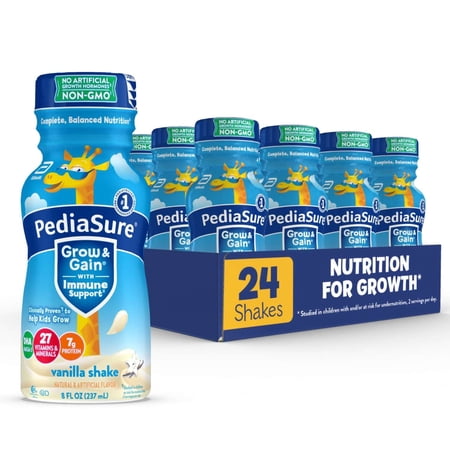 PediaSure Grow & Gain with Immune Support, 7g Protein, Vanilla, 8-fl-oz Bottle, 24 Shakes