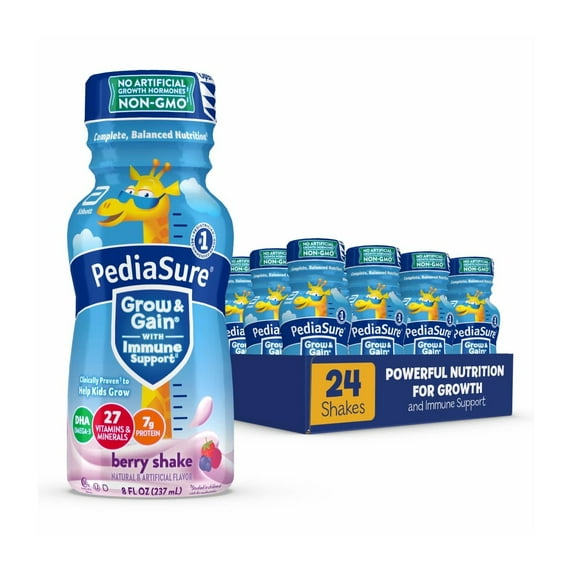 PediaSure Grow & Gain with Immune Support, 7g Protein, Berry 8-fl-oz Bottle, 24 Count